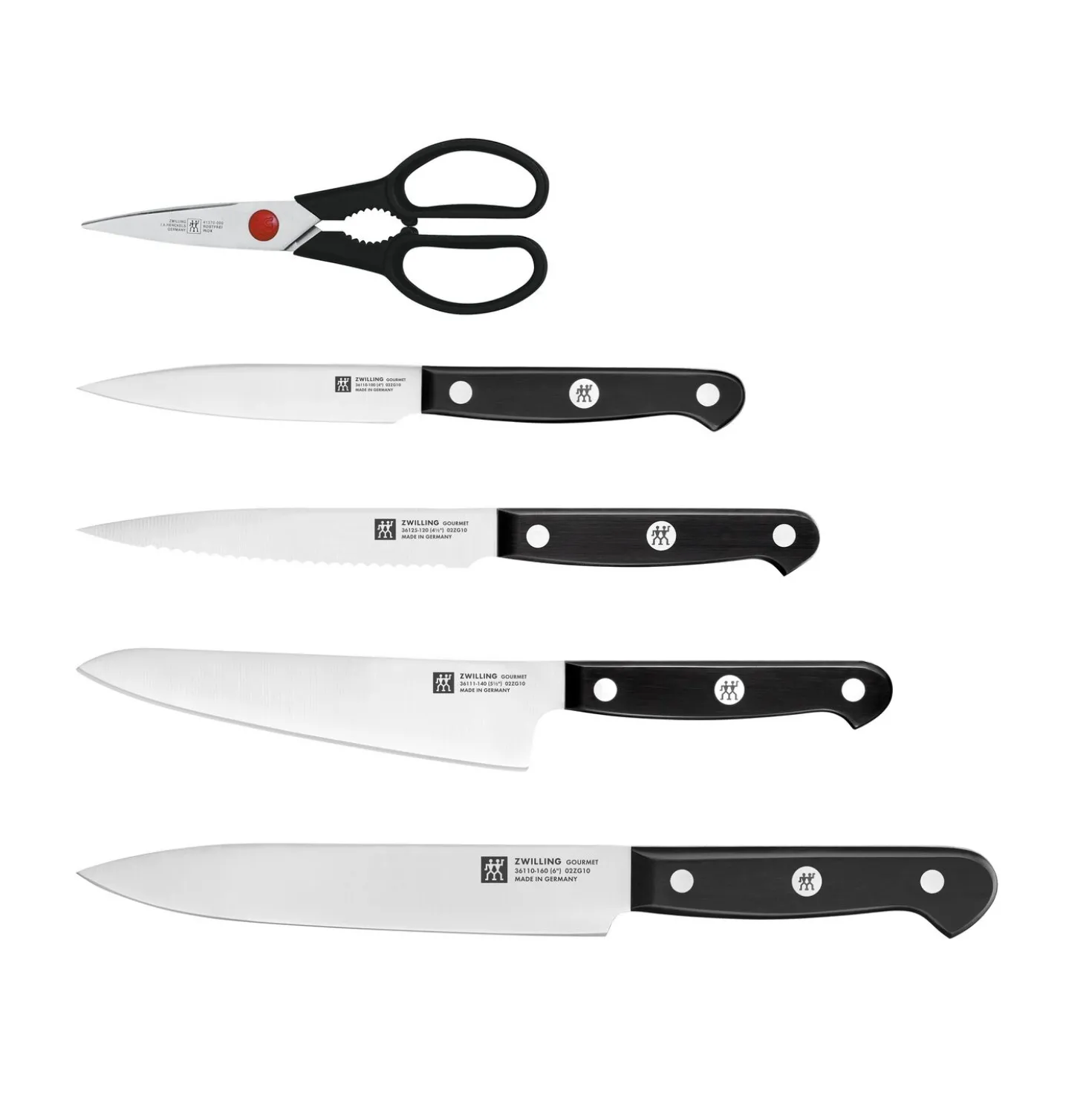 6-pcs, Bloc de couteaux, Noir mat