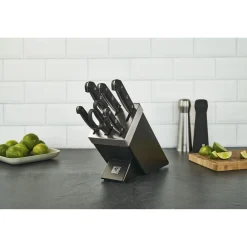 7-pcs, Bloc de couteaux, Noir mat