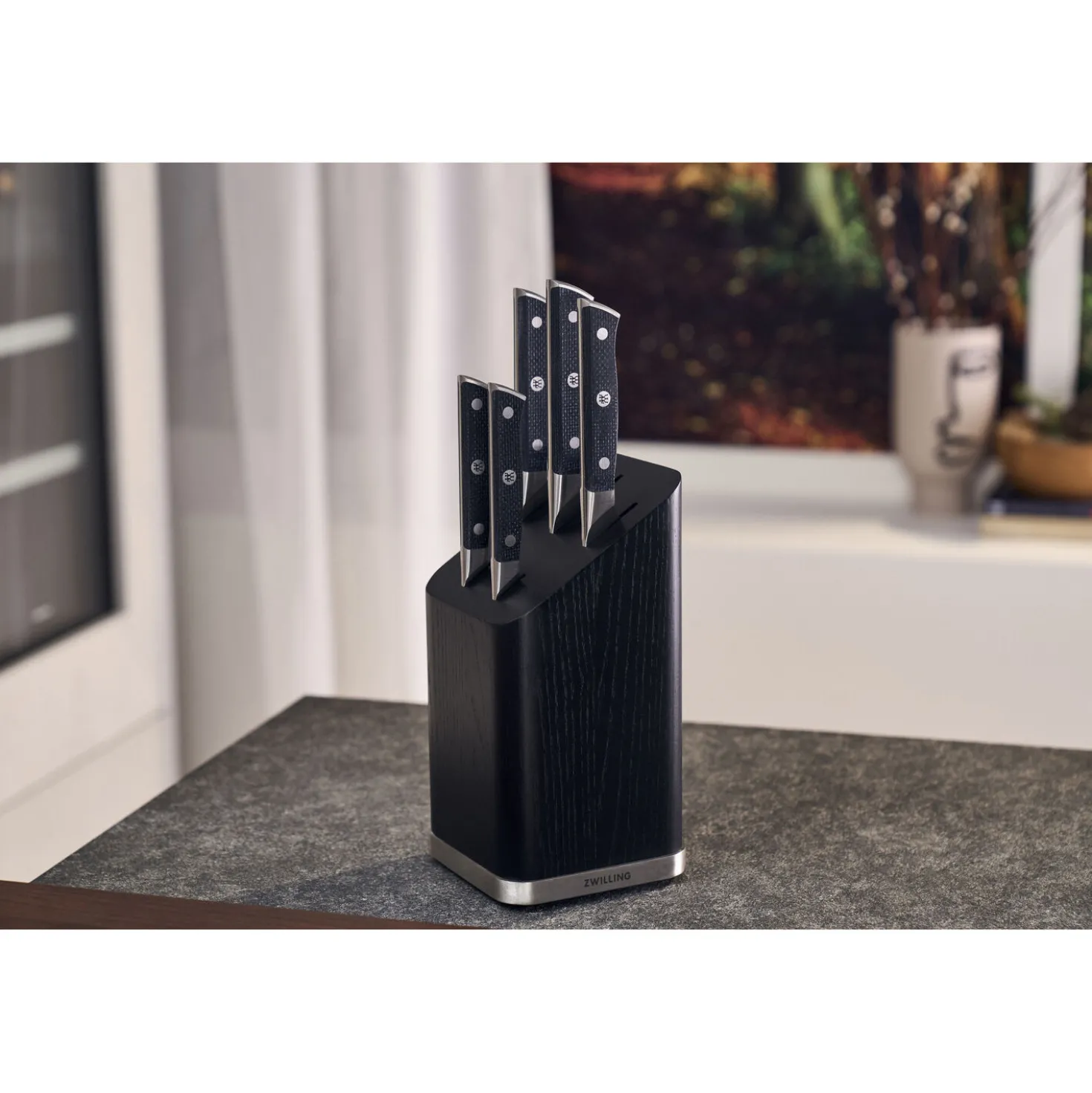 6-pcs, Bloc de couteaux, Noir mat