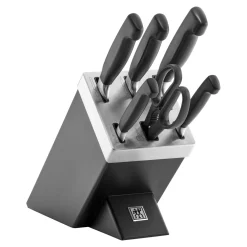 7-pcs, Bloc de couteaux, Noir mat