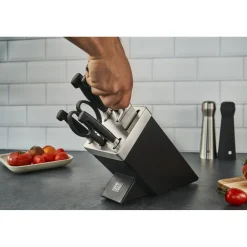 7-pcs, Bloc de couteaux, Noir mat