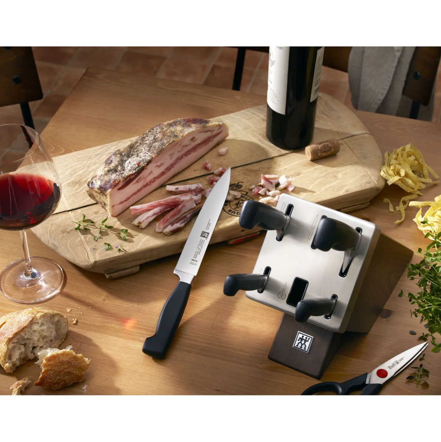 7-pcs, Bloc de couteaux, Noir mat