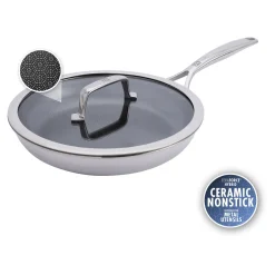 Poêle avec couvercle 26 cm, Inox 18/10, Argent