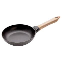 Poêle avec poignée en bois 20 cm, Fonte, Noir mat