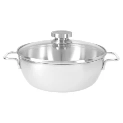 Poêle de service avec couvercle en verre 24 cm, Inox 18/10