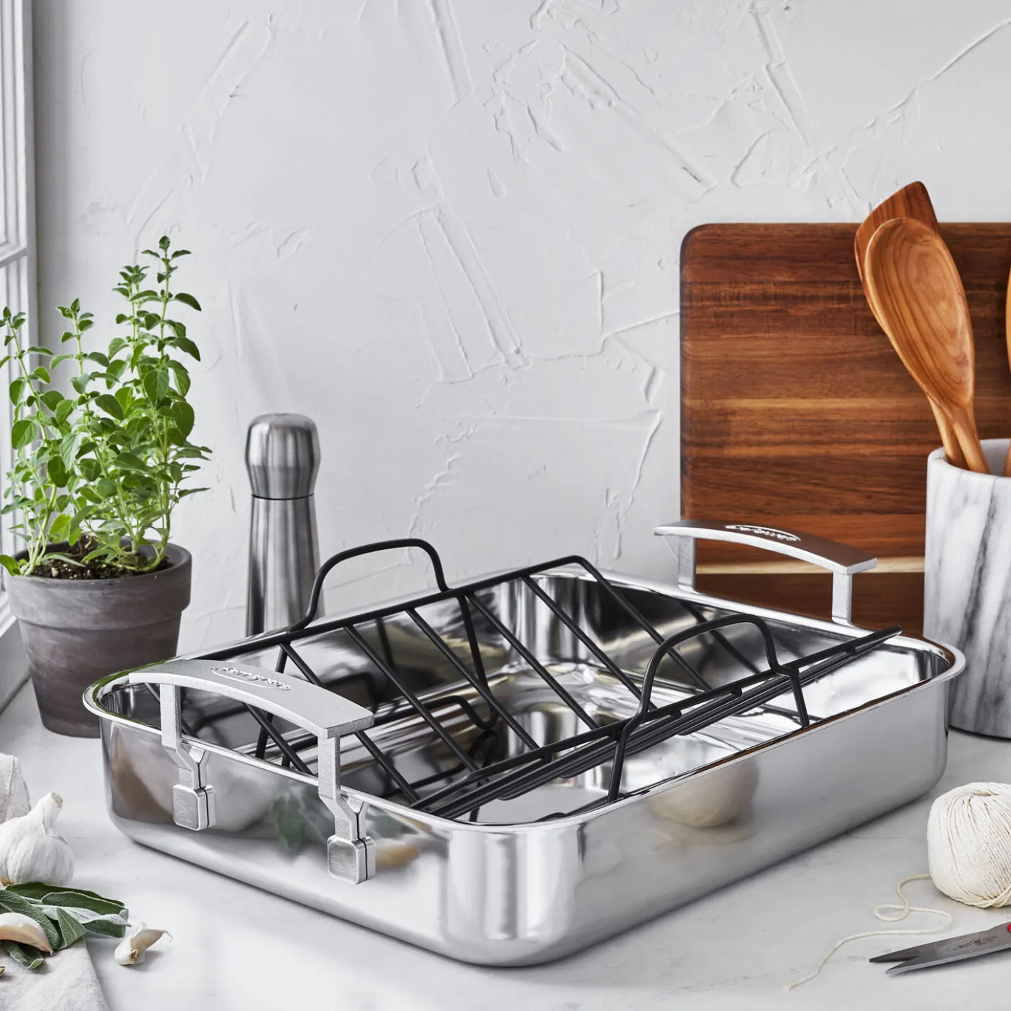 Roaster avec grille 39 x 33 cm, Inox 18/10, Argent