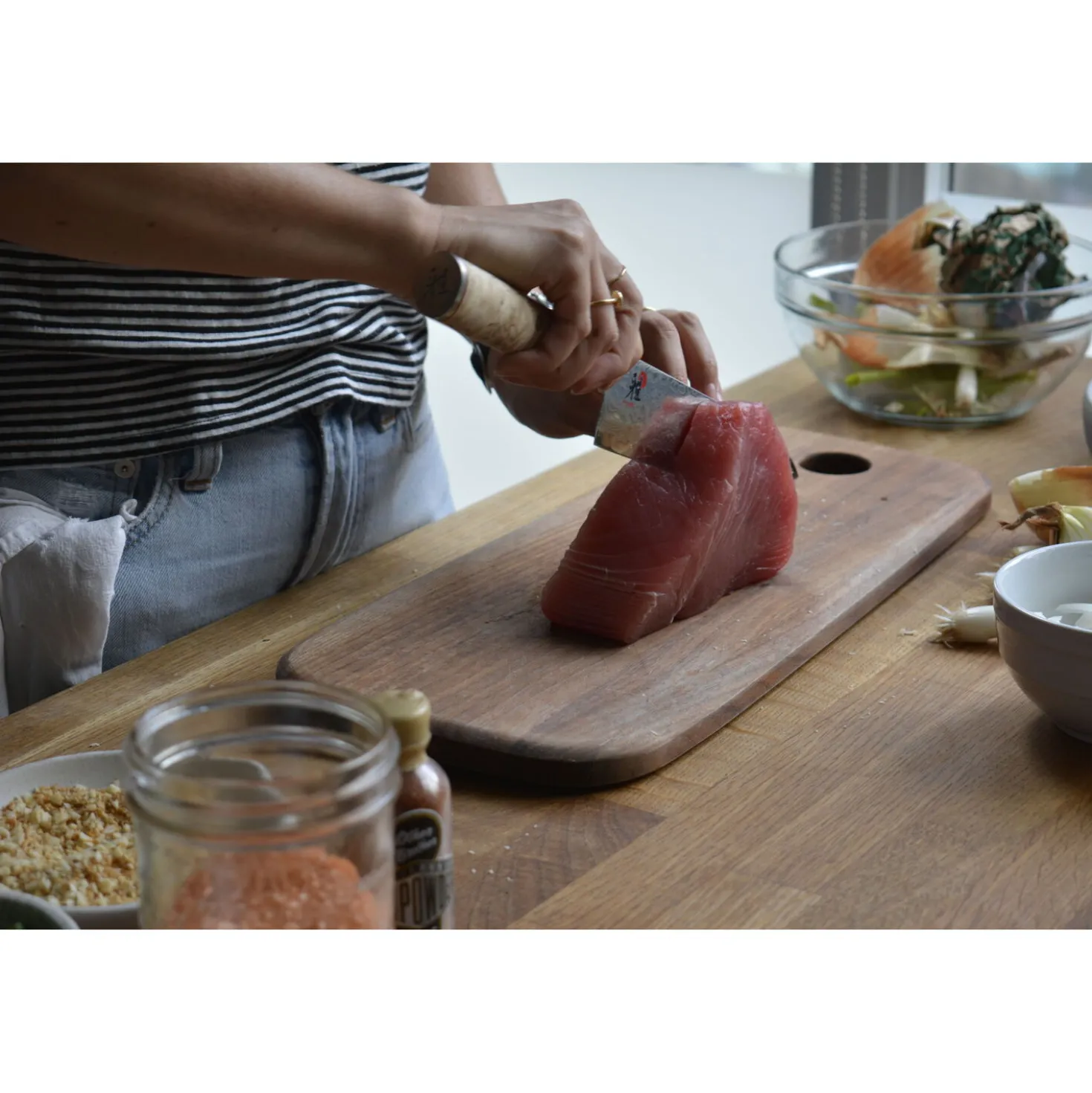 Santoku 18 cm, Brun, Tranchant lisse