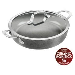 Sauteuse avec poignée avec couvercle, 28 cm, Aluminium, Revêtement antiadhésif en céramique renforcée en titane