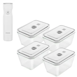 Set bo&icirc;tes sous-vide & pompe, 5-pcs. /L, gris / blanc, Plastique / Verre