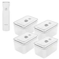 Set bo&icirc;tes sous-vide & pompe, 5-pcs. /L, semi transparent-gris / blanc, Plastique