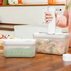 Set bo&icirc;tes sous-vide & pompe, 5-pcs. /L, semi transparent-gris / blanc, Plastique