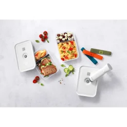 Set bo&icirc;tes sous-vide & pompe, 7-pcs. /L flat, semi transparent-gris / blanc, Plastique