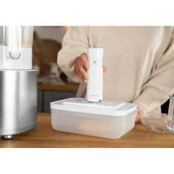 Set bo&icirc;tes sous-vide & pompe, 7-pcs. /L flat, semi transparent-gris / blanc, Plastique