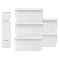 Set bo&icirc;tes sous-vide & pompe, 6-pcs. /M, semi transparent-gris / blanc, Plastique