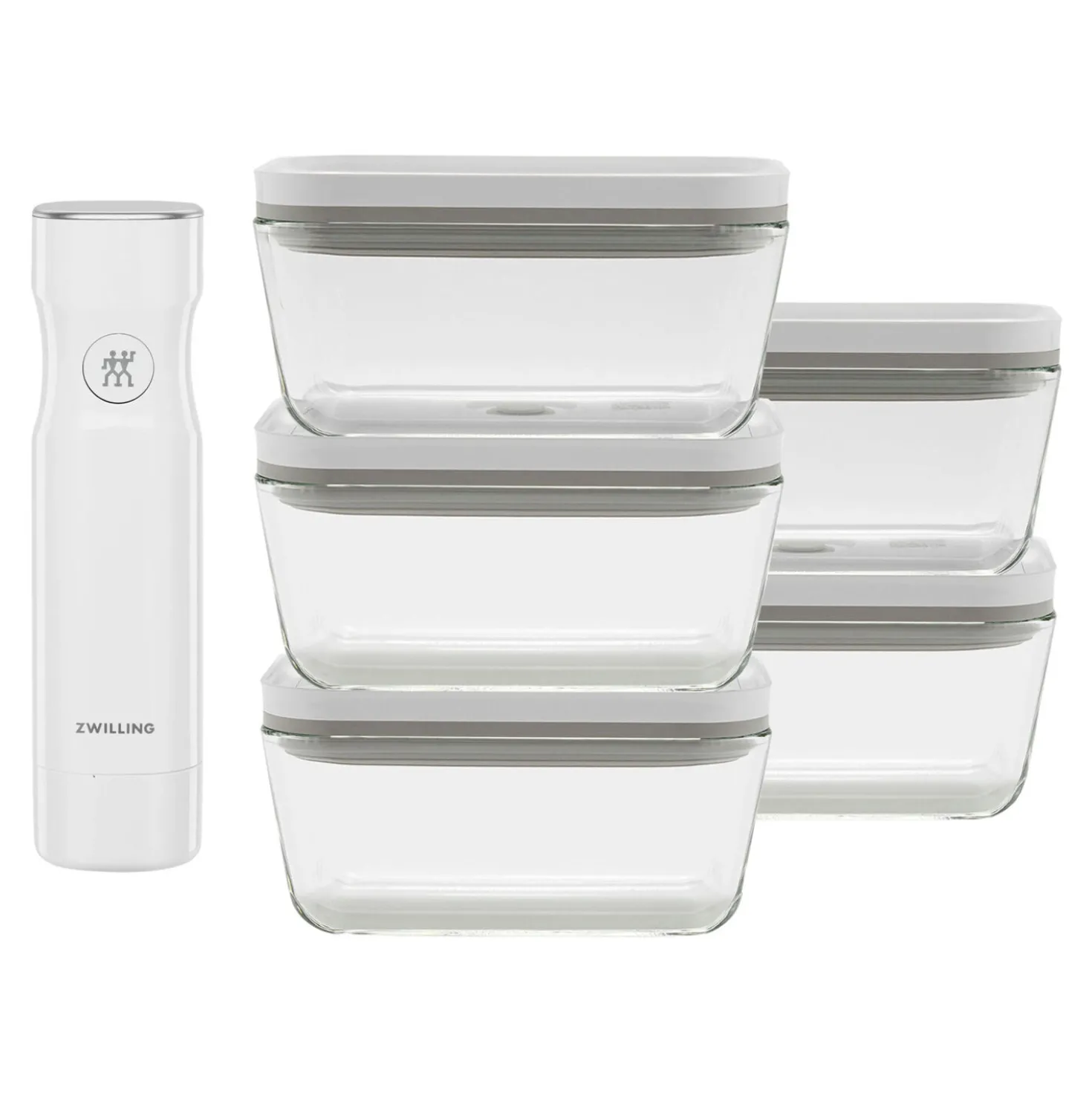Set boîtes sous-vide & pompe, 6-pcs. /M, gris / blanc, Verre / Plastique