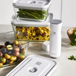 Set boîtes sous-vide & pompe, 6-pcs. /M, gris / blanc, Verre / Plastique
