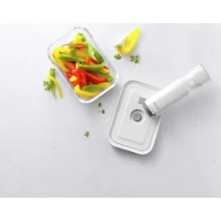 Set boîtes sous-vide & pompe, 6-pcs. /M, gris / blanc, Verre / Plastique