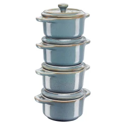 Set cocottes 4-pcs, Rond(e), Turquoise antique, Céramique