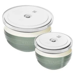 Set de bols avec couvercles sous vide, 4-pcs. /M/L/ 18/24cm, eucalyptus / blanc, Céramique