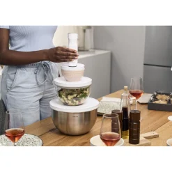 Set de bols avec couvercles sous vide, 4-pcs. /M/L/ 18/24cm, eucalyptus / blanc, Céramique