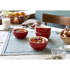 Set de bols avec couvercle, 6-pcs. /S/12 cm, cerise / transparent, Céramique / Verre