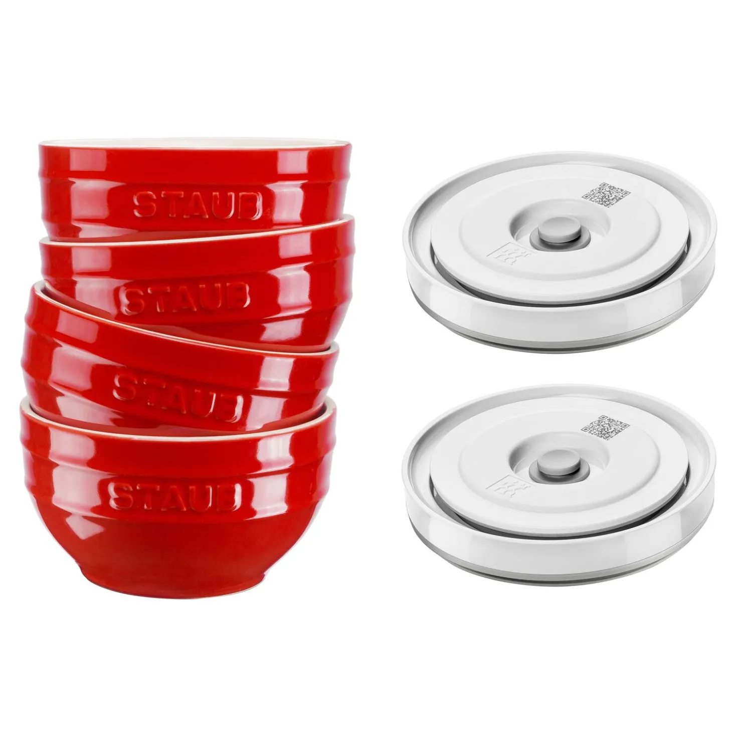 Set de bols avec couvercle / 6-pcs, 12cm/Cerise