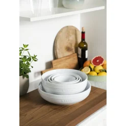 Set de bols avec pompe et couvercles sous vide, 5-pcs. /M/L/ 18/24cm, blanc, Céramique