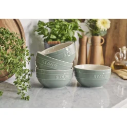 Set de bols sous vide avec couvercle, 10-pcs. /S/M/L, eucalyptus / transparent, Céramique