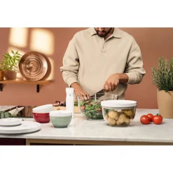 Set de bols sous vide avec couvercle, 10-pcs. /S/M/L, eucalyptus / transparent, Céramique