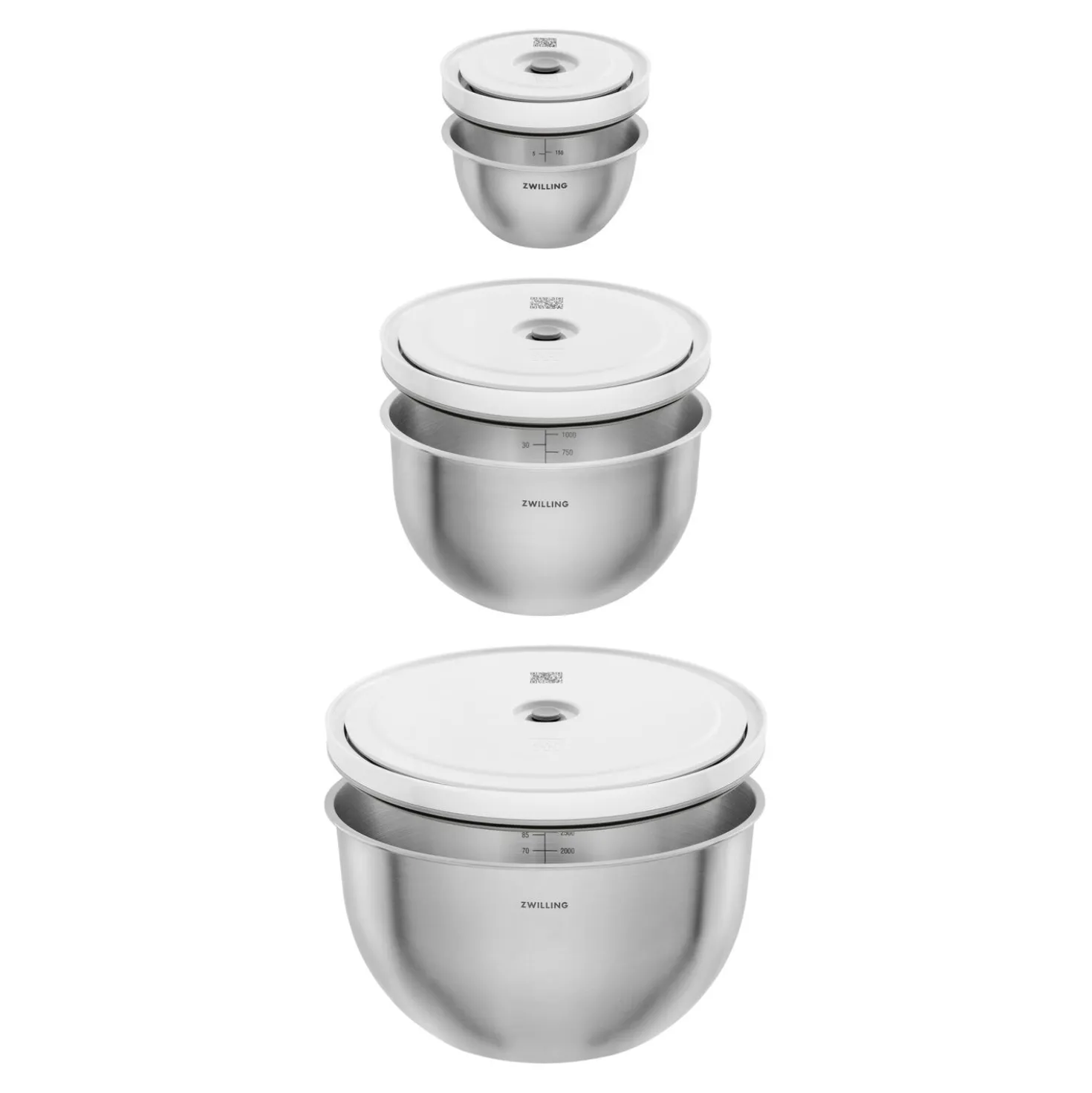 Set de bols sous vide S/M/L / 6-pcs, Acier inoxydable, Blanc argenté