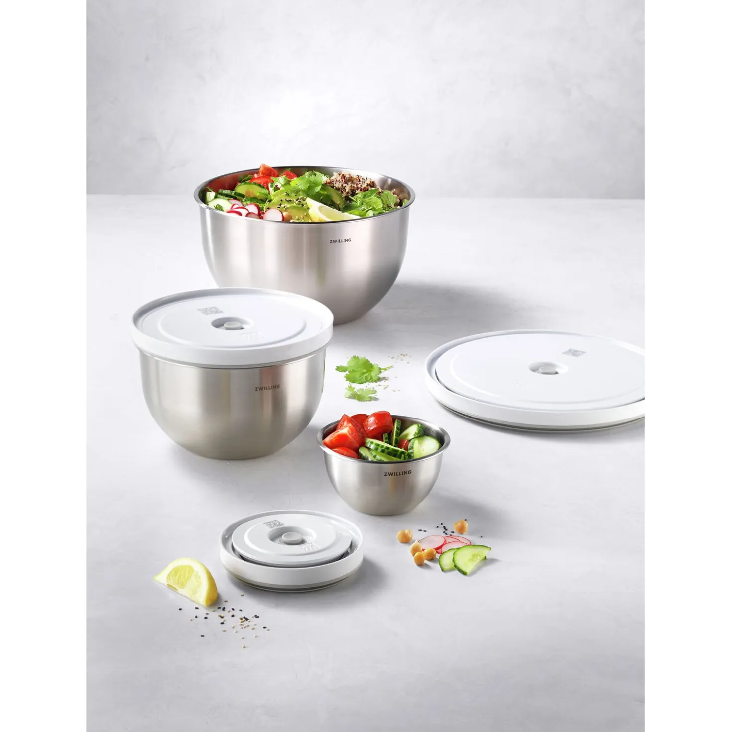 Set de bols sous vide S/M/L / 6-pcs, Acier inoxydable, Blanc argenté