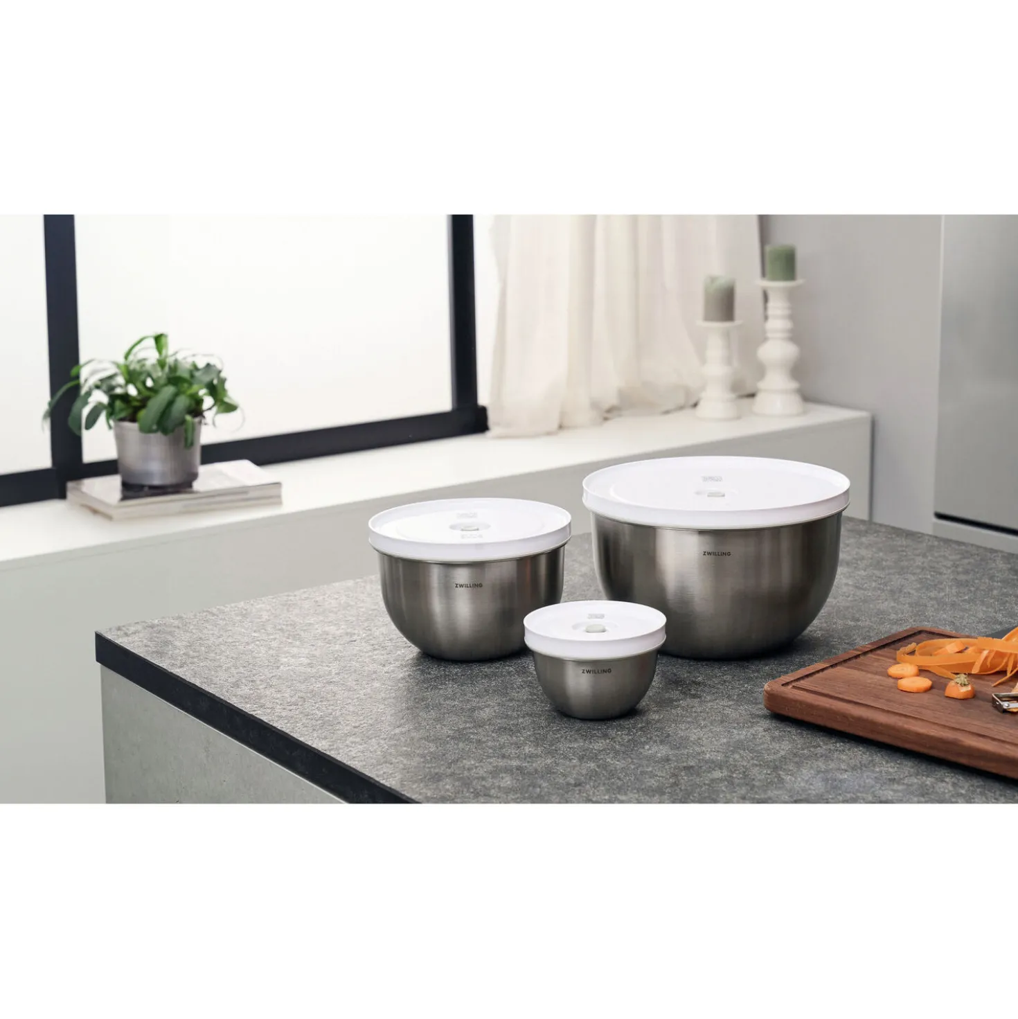 Set de bols sous vide S/M/L / 6-pcs, Acier inoxydable, Blanc argenté