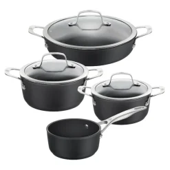 Set de casseroles, 4-pcs. /16/20/24/28 cm, noir mat, Aluminium