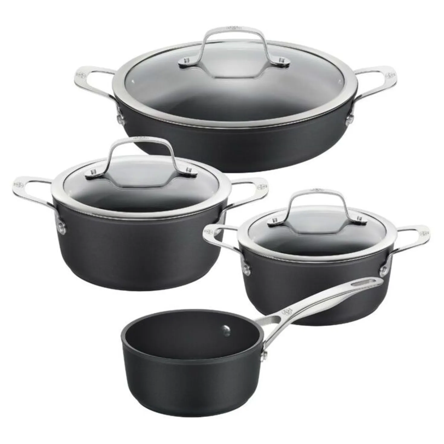Set de casseroles, 4-pcs. /16/20/24/28 cm, noir mat, Aluminium