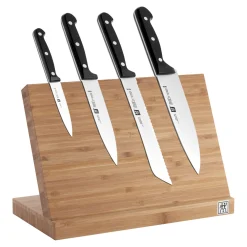 Set de couteau de chef & bloc de couteaux vide magnétique, 5-pcs. /10/16/20 cm, brun, Bambou