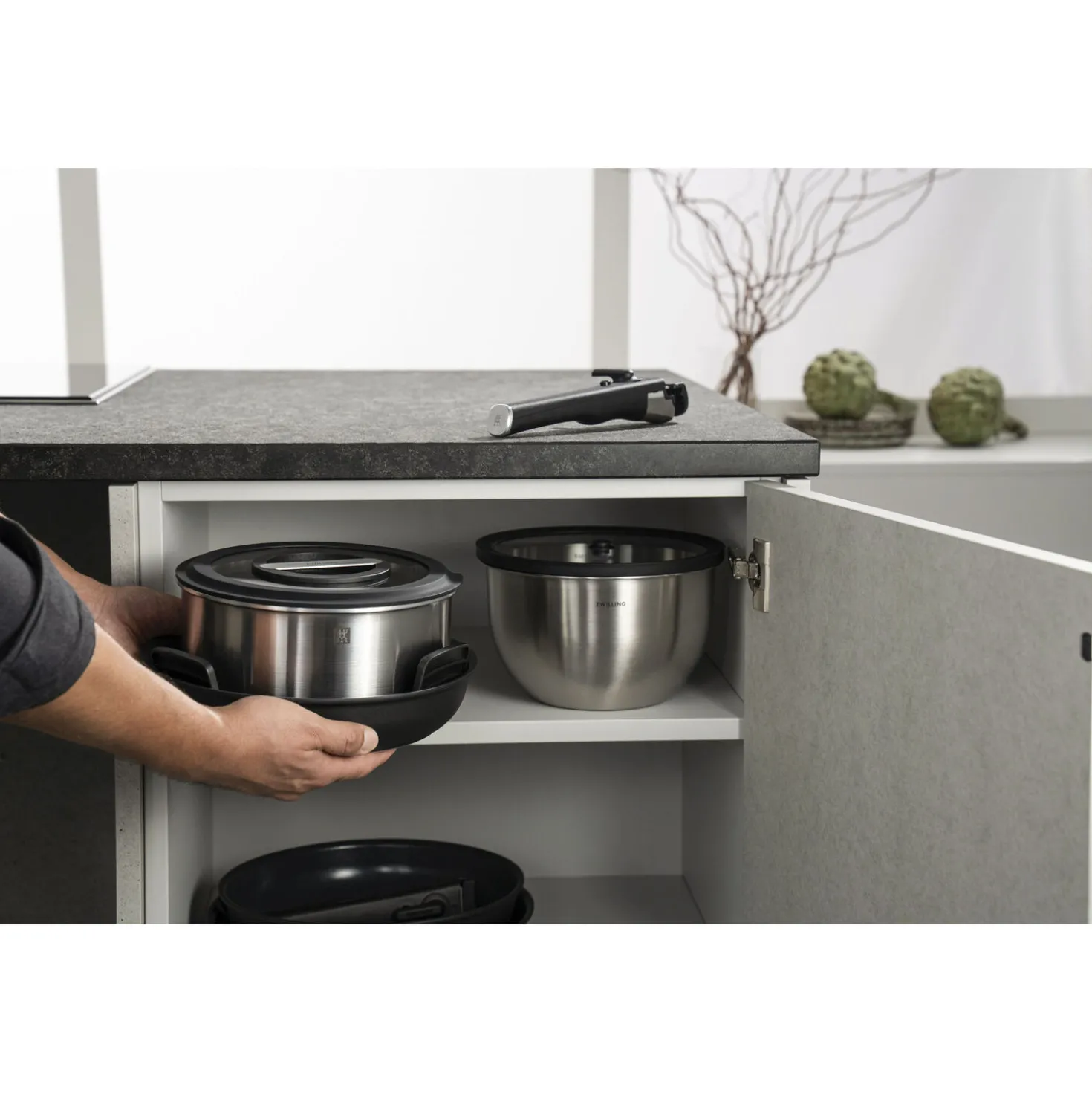 Set de démarrage avec poêles, casseroles, bols, couvercles et accessoires, 15-pcs