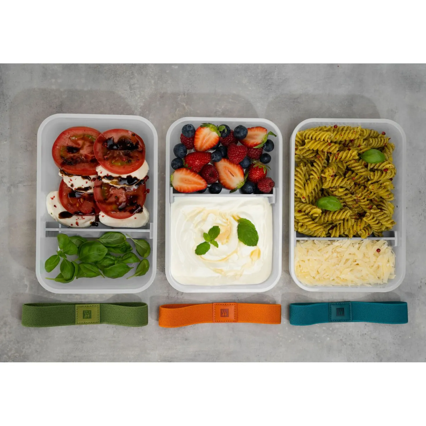 Set de lunch box sous vide, L plate / 6-pcs, Plastique, semi transparent-Gris