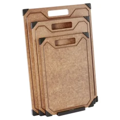Set de planches à découper avec support, 4-pcs., marron / noir, Fibre de Bois