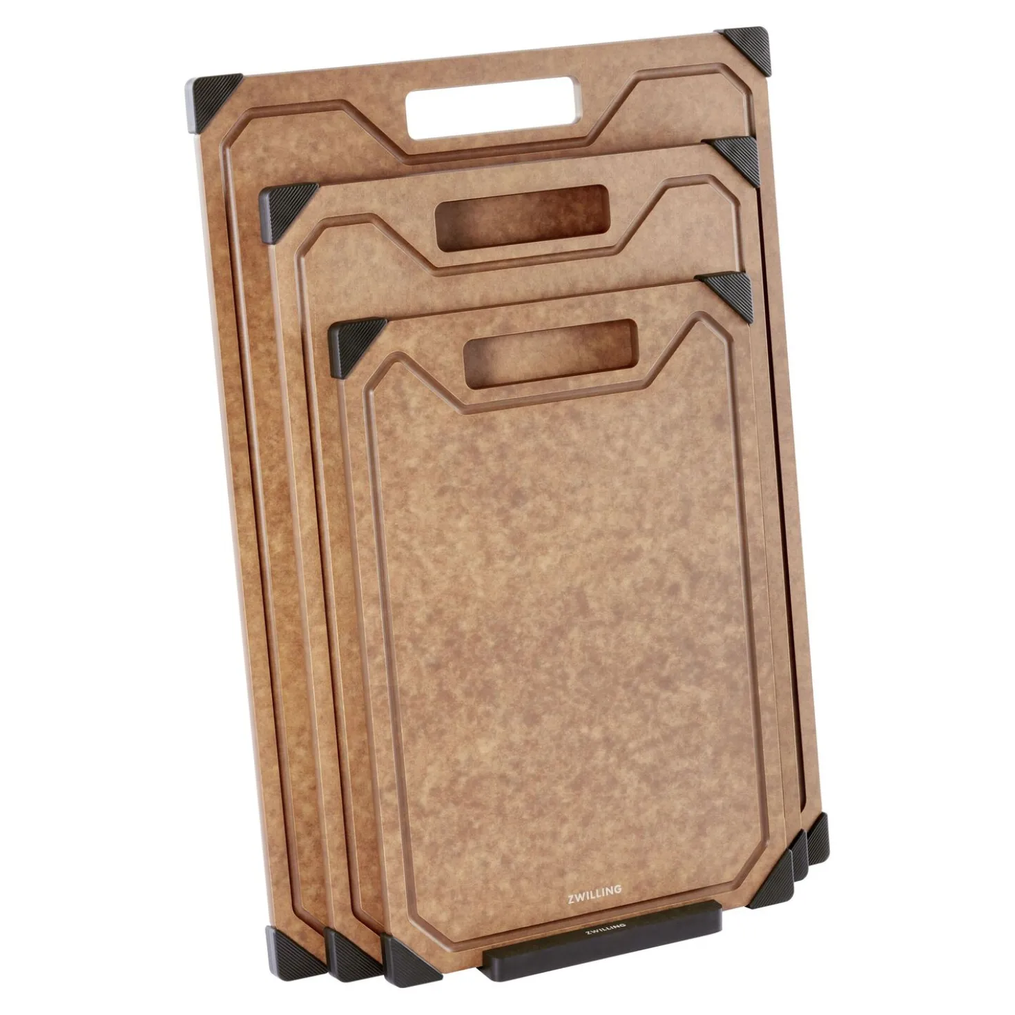 Set de planches à découper avec support, 4-pcs., marron / noir, Fibre de Bois