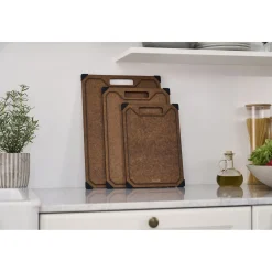 Set de planches à découper avec support, 4-pcs., marron / noir, Fibre de Bois