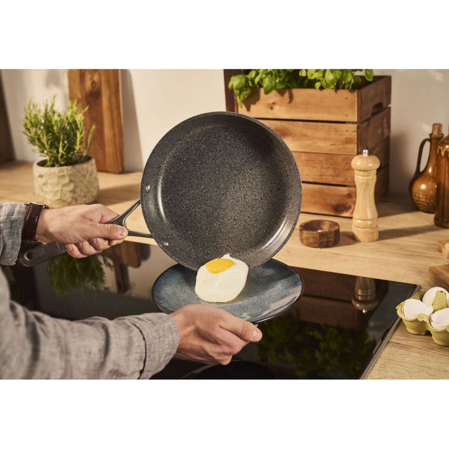 Set de poêles, 3-pcs. /20/24/28 cm, gris pierre, Aluminium