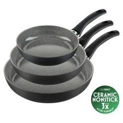 Set de poêles, 3-pcs. /20/24/28 cm, gris pierre, Aluminium