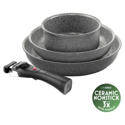 Set de poêles, 4-pcs, Aluminium, Revêtement antiadhésif en céramique