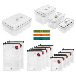 Set de sous-vide bo&icirc;tes & accessoires, 17-pcs. /S/M/L, couleurs mélangées, Plastique