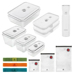 Set de sous-vide bo&icirc;tes avec pompe & accessoires, 20-pcs. /S/M/L, couleurs mélangées, Verre