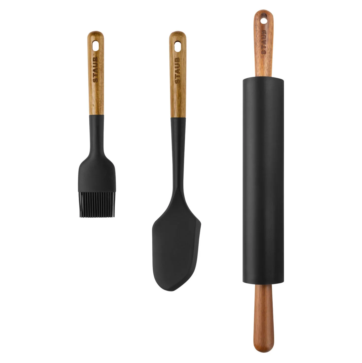 Set d’accessoires de pâtisserie avec une spatule, un rouleau à pâtisserie et un pinceau à pâtisserie, 3-pcs.