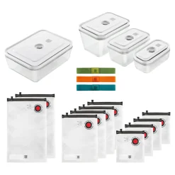 Set sous vide bo&icirc;tes & accessoires, 17-pcs. /S/M/L, couleurs mélangées, Verre / Plastique