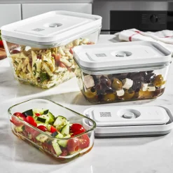 Set sous vide bo&icirc;tes & accessoires, 17-pcs. /S/M/L, couleurs mélangées, Verre / Plastique